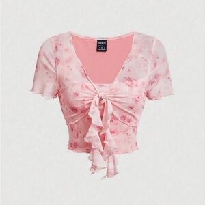 SHEIN Curve | Pink | Ruffle Floral | Crop Top | 2XL